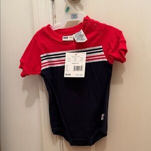 *NWT* Faded Glory Red and Navy Striped Bodysuit